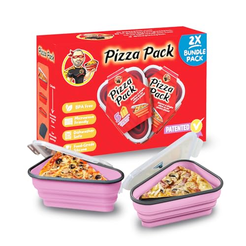 PIZZA PACK The Perfect Reusable Pizza Storage Container with 5 Microwavable Serving Trays - BPA-Free Adjustable Pizza Slice Container to Organize & Save Space, 2 Pack, Pink - color: Pink, size: 2 Pack