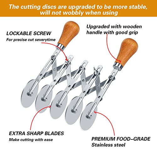 Juome 5 Wheel Pastry Cutter with Wooden Handle, Multi-Round Wheel Pasta Dough Cutter Roller Pizza Slicer Accordion Pastry Knife Divider Tool - color: 5 wheel Pastry Cutter with Wooden Handle