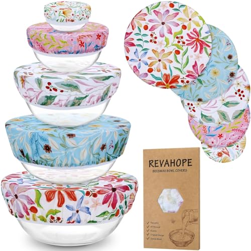 5-Size Reusable Beeswax Bowl Covers for Bread Proofing, Cotton Cloth Flexible Beeswax Wraps for Food Storage(Rainbow Floral) - color: Rainbow Floral