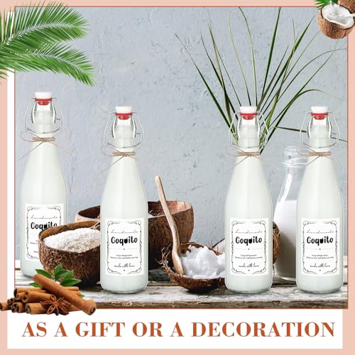 DoubleFill 8 Set Coquito Swing Top Glass Bottles 16 Oz Flip Top Brewing Bottles with Coquito Stickers Wine Airtight Caps for Home Party Milk Eggnog Kefir(Classic) - style: Classic
