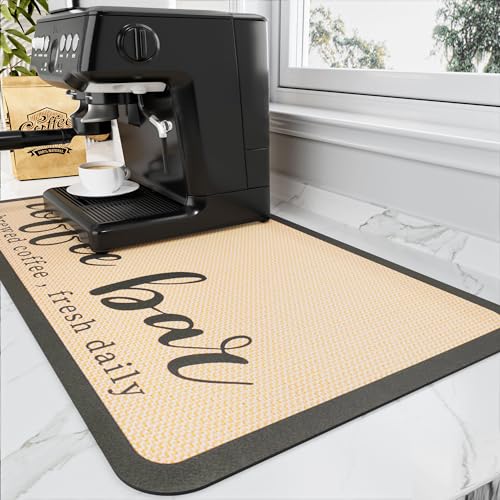 HotLive Coffee Mat - Absorbent Hide Stain Rubber Backed Dish Drying Mat for Kitchen Counter - Bar Mats for Countertops Accessories Fit Under Coffee Maker Espresso Machine - color: Coffee Bar, size: 12" x 19"