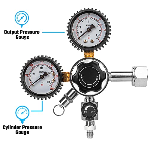 Gancowise CGA-320 Keg Regulator, Dual Gauge CO2 Pressure Regulator with 2 Swivel Nut 1/4’’ & 5/16’’ Barb, 0-60 PSI Working Pressure & 0-3000 PSI Tank Pressure