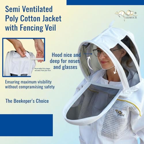 Semi Ventilated Poly Cotton Jacket Extra Cool Beekeeper Costume Kit with 2 Hoods Fencing/Folding & Round Brim Hat (Medium) - size: Medium