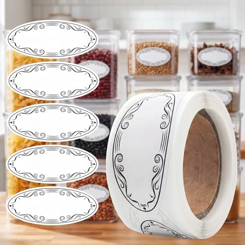 150PCS/Roll Removable Freezer Pantry Labels, 2.24x1 in Vintage Border Water Oil Resistant Oval Canning Stickers, Write-on Food Storage Date Index Labels for Kitchen Jars & Containers - color: 150pcs-vintage Black Border