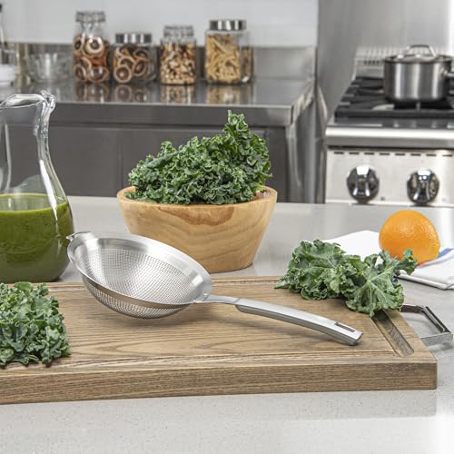 Restaurantware Fine Mesh Strainer - 1 Count - Met Lux 13.19" x 6.3" Stainless Steel Fine Mesh Sieve, Adjustable Tilt Strainer, Hanging Hole, Easy to Clean - Sieve For Flour and Juice - size: 13.25" x 6.25"