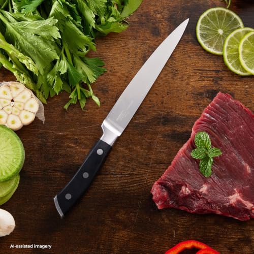 OAKSWARE 5.5 Inch Kitchen Utility Knife, German High Carbon Stainless Steel | Razor Sharp Full Tang Forged Meat Trimming & Sandwich Knife, Prep Knife & Small Chef Knife for Fruits, Cheese, Veggies, Herbs