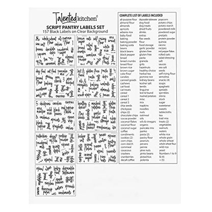 Talented Kitchen Pantry Labels for Food Containers - 157-Piece, Black Script Vinyl - Jar & Bin Labels & Food Storage Organization Stickers
