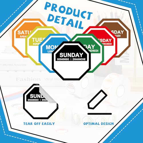 Sayglossy 7000 Pcs Day of Week Label Food Label Monday Through Sunday Management Inventory Sticker Removable Weekly Self Adhesive Date Dot Sticker for Restaurant Kitchen Container (Octagon) - style: Octagon
