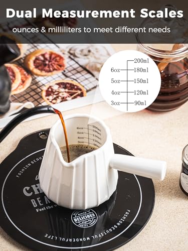 Espresso Cups Ceramic, 200ML Espresso Measuring Cup with Handle, Expresso Shots Cups with Scale, Espresso Accessories, White - color: B-White
