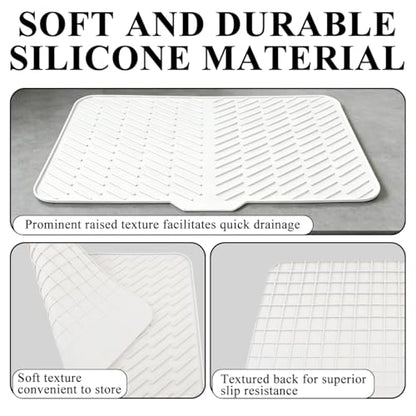 Silicone Dish Drying Mat for Kitchen Counter,23"X17" With Built-in Drain Lip,Food-Grade Silicone,Heat-Resistant Eco-friendly Hygienic Drying Mat Leak-Proof and Non-Slip,Multi-Functional Use（White） - color: White, size: 23" x 17"