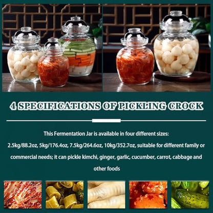 Water-Tight Korean Fermentation Jar, Thickened Glass Transparent Kimchi Jar, Pickle Jar with Auspicious Cloud Pattern, Kimchi Storage Jar(7.5kg) - size: 7.5kg