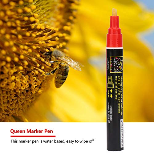 Asixxsix Water Based Bee Queen Marker Pen, Easy to Wipe Off, 8 Colors, Plasti, Non, for Marking Your New Queen (Red)
