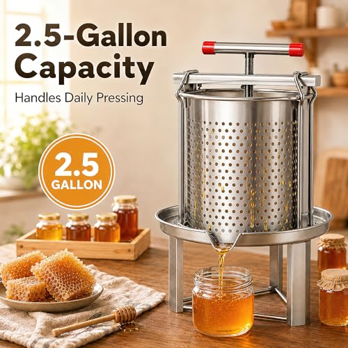 Honey Press Extractor Machine, 3.5 Gallon Stainless Steel Manual Beekeeping Tool Easy to Use Multi-Purpose Honey Wax Fruit Press for Home Use