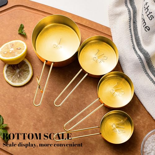13pcs Gold Stainless Steel Measuring Cups and Spoons Set, Including 8 Double-Sided Magnetic Measuring Spoons Set & 1 Leveler, 4 Metal Measuring Cups, Kitchen Accessroies for Cooking & Baking - color: Gold