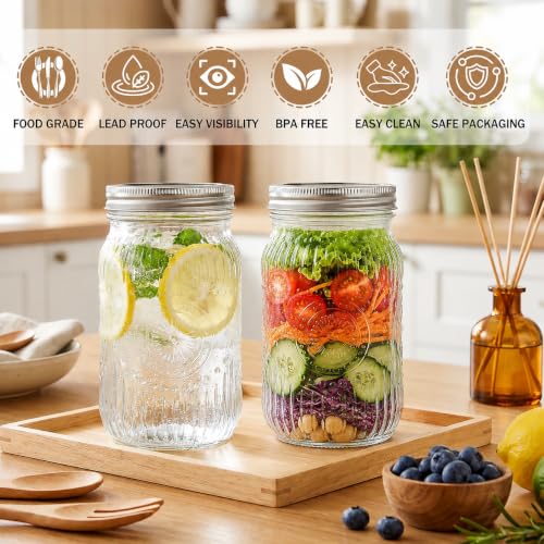 SUT Clear Wide Mouth Mason Jars 32 oz,9 Pack Quart Mason Jars With Airtight lids and Bands,Clear Canning Jars 32 oz for Preserving,Meal Prep,Overnight Oats - color: Flower