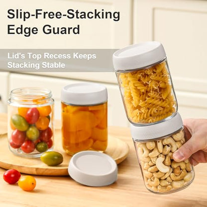 NETANY 6-pack 16oz Glass jars with Airtight Lids, Overnight Oats Containers with Lids, Wide mouth Mason Salad jars, Glass Food Storage Containers for Snacks Yogurt Spice Sugar-White - color: White