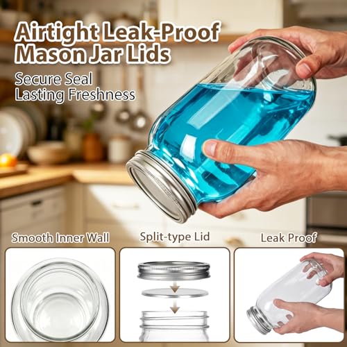 64 oz Wide Mouth Mason Jars with lids, 3 Pack Half Gallon Canning Jars | Large Glass Canning Jars for Suntea, Pickling, Storage, Sourdough, Fermentation, Salad, Meal Prep & DIY, Food Pantry Storage - color: Clear-64oz-3