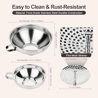 Canning Funnel with Strainer, Wide Mouth Funnels for Filling Wide and Regular Mason Jars Three-piece Set, Food Grade Stainless Steel Canning Supplies for Kitchen Use (Golden) - color: golden