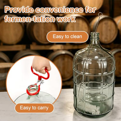 3 Gallon Glass Carboy, 3 Gallon Glass Water Jug Clear Fermenter for Wine Making Equipment & Beer with Drilled, Undrilled Rubber Stoppers, Carboy Handles, Brushes and Airlocks - size: 3 Gallon