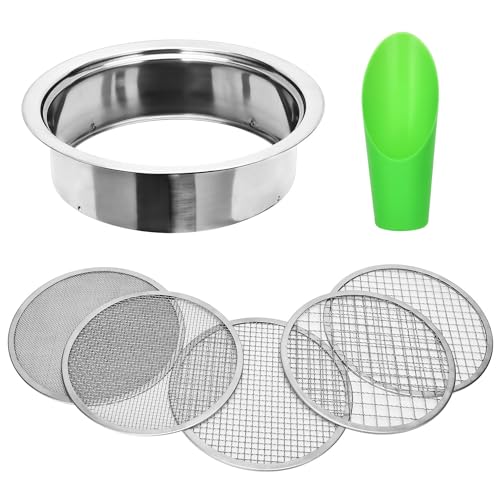 Soil Sieve Set Garden Soil Sifter Stainless Steel Mesh Sifter,Compost Sifter with 1,3,6,9,12mm Sieve Mesh and Bonsai Soil Scoop - style: 151
