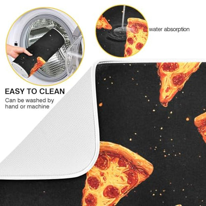 Dish Drying Mat for Kitchen Counter Pizza Cheese Black Absorbent Drying Dish Mat 18×24 inch Dish Rack Pad Coffee Mat for Sink Dishes Under Rack - size: 18x24in