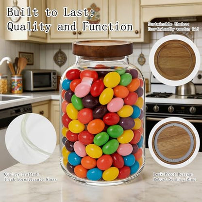 2-Pack Large Glass Flour and Sugar Storage Containers, 64 oz / 1900 ml Airtight Glass Jars with Wooden Lids, Clean & Elegant Canisters for Storing Rice, Pasta, Oats, Candy, Cookies and More - size: Small