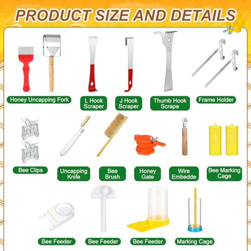 30 Pcs Beekeeping Starter Kit Bees Keeper Starting Kit All Bee Suit Gloves Hive Boxes Storage Bag Beekeeper Supplies Tools for Beekeepers Men Women(S) - size: S