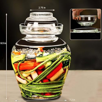 Vencer 2.5 Liter Traditional Glass Fermenting Jar With Lid and Pressure stone,Glass Fermentation Tank for Pickling Kimchi Sauerkraut,VHF-007 | With Lid and Pressure Stone, Glass Fermentation Tank, For Pickling Kimchi Sauerkraut - size: 2.5L