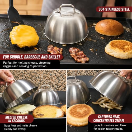 Gamalou® 7 Pcs Smash Burger Press Kit: Stainless Steel Burger Smasher, 6x5" Spatula, 4" Scraper, 2 Melting Domes, Seasoning Shaker, Egg Ring, Griddle Accessories for Blackstone, Grill, Frying Pan