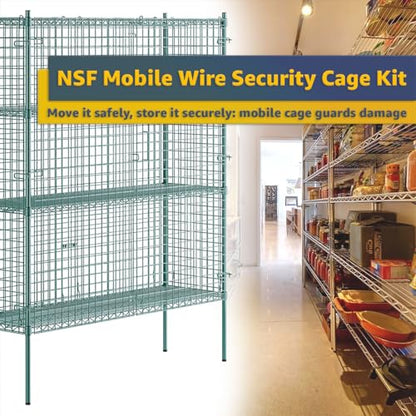18" x 60" x 74" NSF Heavy Duty Green Epoxy Wire Shelves with Security Cage Kit, 4 Tier Metal Commercial Storage Rack - color: Green, size: 18" x 60" x 74"