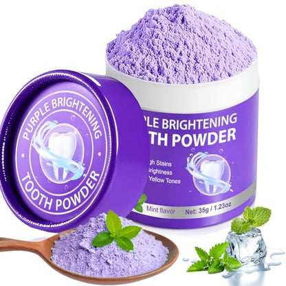 Teeth Whitening Powder - Purple Brightening Powder - Removes Stains, No Sensitivity - Toothpaste Power - for Coffee, Tea and Food Stains - Fresh Mint Flavor, Breath Freshener - 35g - size: 1.23 Ounce (Pack of 1)