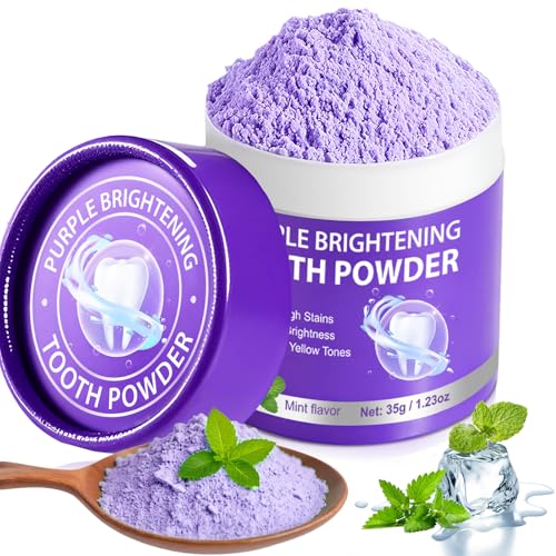 Teeth Whitening Powder - Purple Brightening Powder - Removes Stains, No Sensitivity - Toothpaste Power - for Coffee, Tea and Food Stains - Fresh Mint Flavor, Breath Freshener - 35g - size: 1.23 Ounce (Pack of 1)