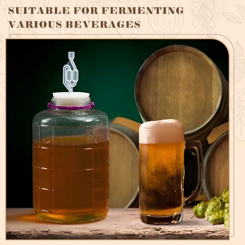 Ziliny 2 Pieces 4 Gallon Glass Carboy Wide Mouth, with Drilled Silicone Stoppers and Airlock, Fermenting Carboy for Beer Wine Brewing Equipment, Home Fermentation Container - size: 4 Gallon