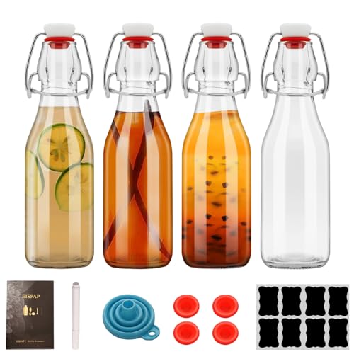 4 Pack Swing Top Glass Bottles 8.5 oz,Flip Top Beer Brewing Bottles for Kombucha, Homemade, Kefir, Water, Beverages, Soda, Oil, Vinegar, Fermentation,Limoncello