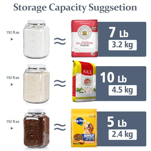2 Pack 1.5 Gallon Glass Jar with Lid Wide Mouth, Large Mason Jar with Airtight Screw Lid and Handle, Clear Glass Storage Containers with 2 Scale Mark for Flour, Cookie, Candy, Kombucha and Fermention