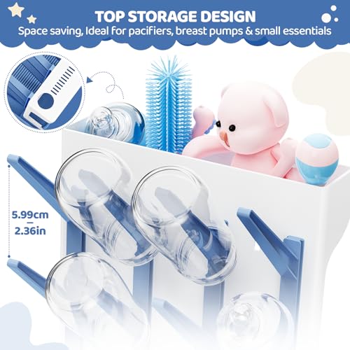 Dayacoco Baby Bottle Drying Rack, Space Saving Vertical Bottles Dryer Holder, Standing Bottle Drying Rack for Countertop Kitchen Organize Bottles, Brushes, Baby Accessories (Blue) - color: Blue