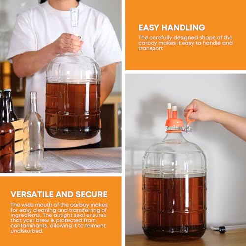 FastRack 5 Gallon Glass Carboy | Clear Fermenter for Wine & Beer | Italian Glass Carboy for Home Brewing, Fermentation Jar & Storage | Durable Wine Carboy & Fermenting Jug | #7 Stopper NOT Included