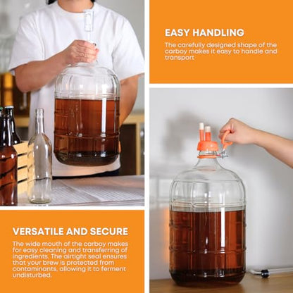 FastRack 6 Gallon Glass Carboy | Clear Fermenter for Wine & Beer | Italian Glass Carboy for Home Brewing, Fermentation Jar & Storage | Durable Wine Carboy & Fermenting Jug | #7 Stopper NOT Included