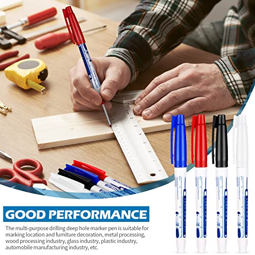 Gersoniel 4 Pcs Long Nib Marker 30 mm Deep Reach Markers Long Nose Waterproof Deep Hole Marker Carpenter Ink Reach Permanent Pens for Men Father Day Gift Carpenters Construction Builders 4 Colors