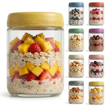 16oz 8Pack Glass Overnight Oats Jars Containers with Airtight Leakproof Lids, Reusable Mason Jars for Meal Prep, Yogurt Parfaits, Smoothies, Salads & Healthy Breakfast(16oz-8Pack) - color: 16oz-8Pack