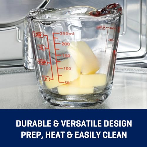 16 Oz Glass Measuring Cup, Tempered Glass Liquid Measuring Cup with Handle & Spout, Dual Imperial & Metric Etched Markings, Microwave Dishwasher Safe for Kitchen Baking Cooking, 2 Cup