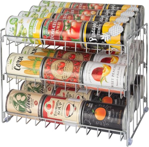 Kitchen Details 3 Tier Can Organizer, Chrome Steel Canned Food Storage Rack, Holds 36 Cans,Space-Saving Pantry & Cabinet Storage Solution | Easy Access to Canned Goods,Freestanding Design,(Pack of 12) - color: Chrome, size: 14.5 x 11.5 x 11 inches (Pack o