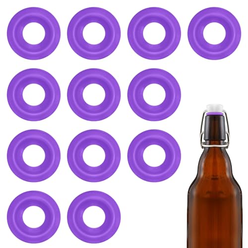 12PCs Dopamine color Silicone Gaskets Washers Seals for Cap Swing Flip Top for Home Brew Beer Soda Bottle Sealing(half cover) (Neon Purple) - color: Neon Purple
