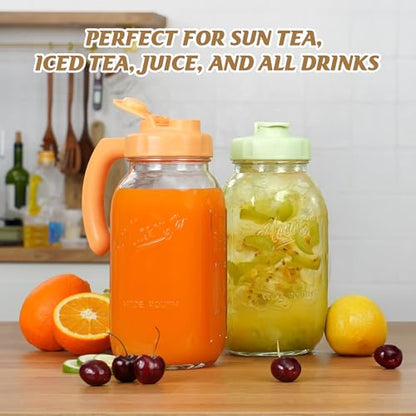 Soligt Glass Mason Jar Pitcher with Lid, Wide Mouth Flip Cap Pour Spout Leak-proof Lid with Handle, 64 oz (2 Quart / 1.9 Liter), for Iced Coffee/Sun Tea Juice/Cold Brew Coffee (1Pack, Carrot Orange) - color: Carrot Orange