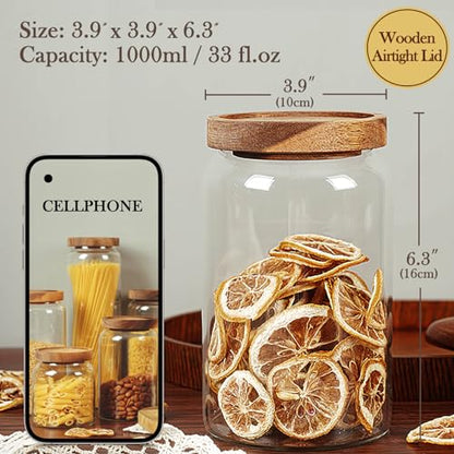 Labina Glass Storage Container Airtight Food Jars Kitchen Canister with Wood Lids, 33 Oz Wide Mouth Pantry Organization Glass Jar for Flour, Sugar, Cookie, Spagetti, Nuts and Candy - size: A3: 33 Oz 1 pcs