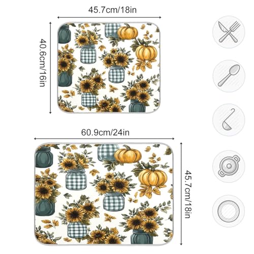 Autumn Sunflower Mason Jar Art Dish Drying Mat Super Absorbent Drying Mat Large Dish Drying Mats for Kitchen Counter Easy Clean Dish Mat Kitchen Drying Mats 18 x 16 Inch - size: 16x18in