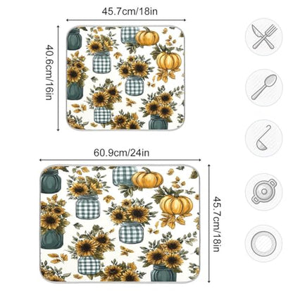 Autumn Sunflower Mason Jar Art Dish Drying Mat Super Absorbent Drying Mat Large Dish Drying Mats for Kitchen Counter Easy Clean Dish Mat Kitchen Drying Mats 18 x 16 Inch - size: 16x18in