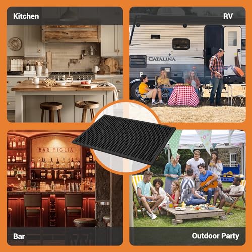 ZJWZLG Bar Mat 18"X12"(2 Pcs) Non-Slip Rubber Bar Mat, Spill Proof & Design,Easy to Clean Textured Surface forHome Bar,Coffee Station, Bartending - Protects Countertops & Glassware(Black). - color: Black-2pcs, size: 18" x 12"