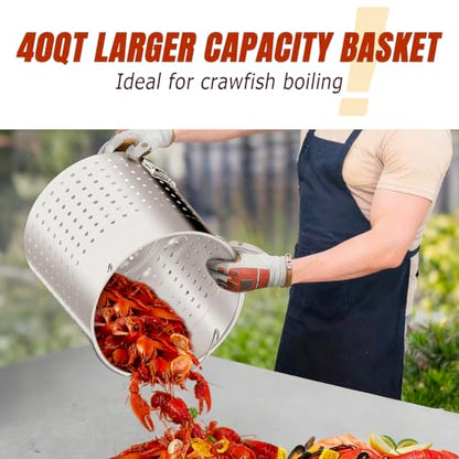 60QT Seafood Boil Pot with Detachable Stirring Paddle, Stainless Steel Stock Pot, Crawfish Boiler with Basket, Lid & Lifting Hook, Perfect for Outdoor Crab, Lobster & Shrimp Boils - style: 60QT+Mixing Paddle