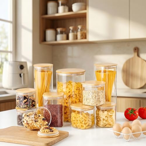 HomArtist 27oz - 4 Pack Square Glass Jars with Bamboo Lids, Glass Food Storage Containers with Airtight Lids for Kitchen, Air Tight Pantry Storage Containers - color: 27oz 4 Pack